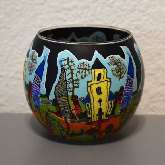 Hellman Versand Polymer Clay Halloween Houses Decorated Tea Light Votive Holder - Picture 1 of 5